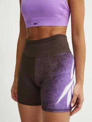 Reebok szorty treningowe LUX Collection kolor brązowy wzorzyste high waist 100205570