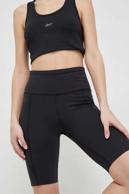 Reebok szorty treningowe LUX COLLECTION kolor czarny gładkie high waist HS7800.100028200