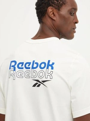 Reebok t-shirt bawełniany męski kolor beżowy z nadrukiem 100208575