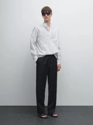 Koszula O Kroju Regular Fit Z Mieszanki Bawełny W Paski - Biały - - Massimo Dutti - Mężczyzna