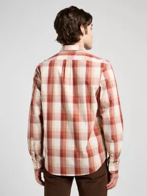 Lee Regular Button Down Shirt Red Clay Plaid Size