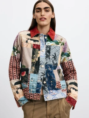 regularna kurtka patchwork z bawełny Desigual czerwony