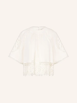 Reiss Bluzka Carine Z Lnu Z Dziurkowaną Koronką weiss