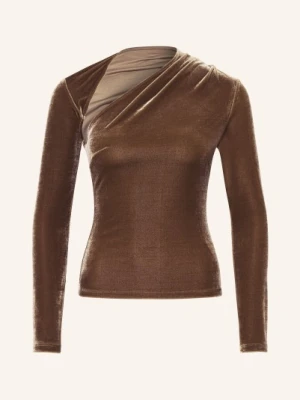 Reiss Bluzka Z Długim Rękawem Kassia Z Aksamitu Z Wycięciami braun