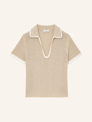 Reiss Dzianinowa Koszulka Polo Ottilie beige