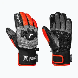 Rękawice narciarskie dziecięce Reusch Worldcup Warrior GS black / silver / fluo red Szary