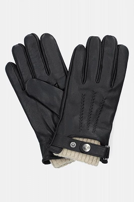 Rękawiczki Czarne Skórzane z Kremowym Ściągaczem Touch Lancerto