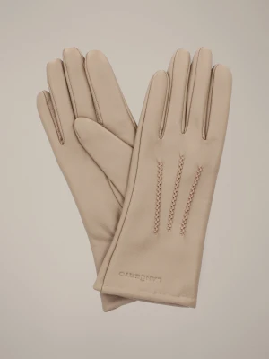 Rękawiczki Damskie Beżowe Skórzane Touch Screen Lancerto