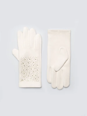 Rękawiczki damskie z ozdobnymi kryształkami kremowe Cristali 103 BIG STAR