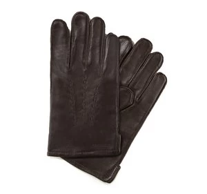 Ocieplane czarne rękawiczki męskie ze skóry naturalnej ciemny brąz Wittchen