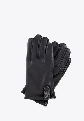 Rękawiczki męskie ze skóry z paskiem czarne Wittchen