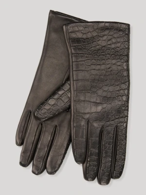 Rękawiczki skórzane z wytłoczonym wzorem skóry krokodyla, w kolorze czarnym Joop