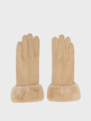 Rękawiczki z futerkiem beżowe House