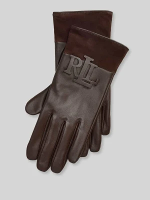 Rękawiczki z owczej skóry nappa z naszywką z weluru Lauren Ralph Lauren Ciemnobrązowy