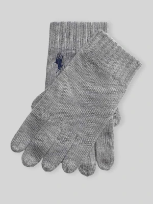 Rękawiczki z palcami z wełny z wyhaftowanym logo Polo Ralph Lauren Jasnoszary