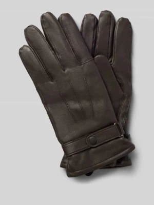Rękawiczki ze skóry bydlęcej nappa z zapięciem na patkę Barbour Ciemnobrązowy