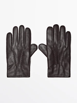 Rękawiczki Ze Skóry Nappa - Brązowy - Massimo Dutti - Male