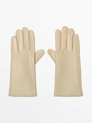 Rękawiczki Ze Skóry Nappa - Waniliowy - Massimo Dutti - Female