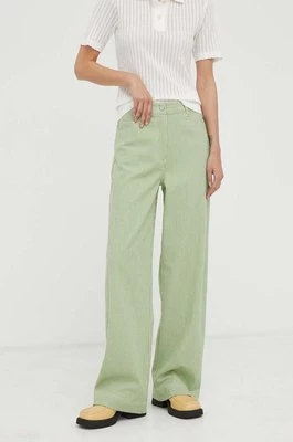 Remain spodnie damskie kolor zielony proste high waist