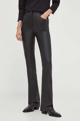 Remain spodnie skórzane damskie kolor czarny dzwony high waist