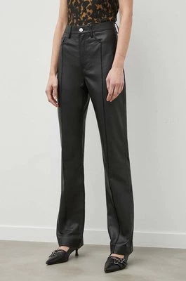 Remain spodnie skórzane damskie kolor czarny proste high waist