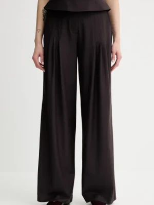 Remain spodnie z domieszką wełny damskie kolor brązowy szerokie high waist 502473578