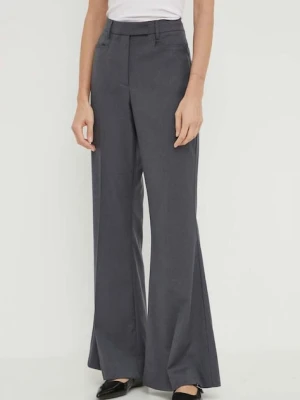Remain spodnie z domieszką wełny kolor szary dzwony high waist