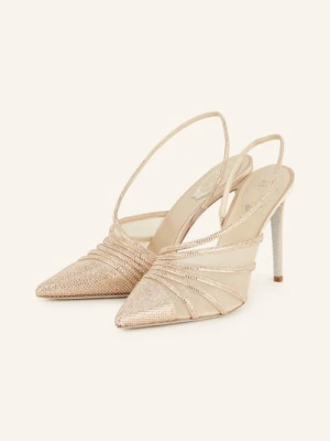 Rene Caovilla Czółenka Z Odkrytą Piętą Z Ozdobnymi Kamykami beige