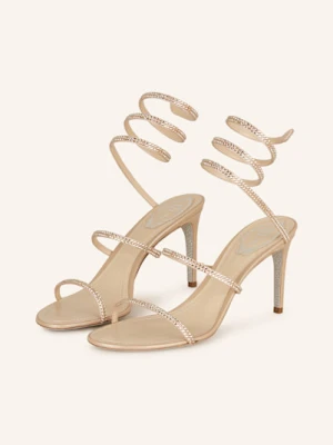 Rene Caovilla Sandały Na Obcasie Z Ozdobnymi Kamykami beige