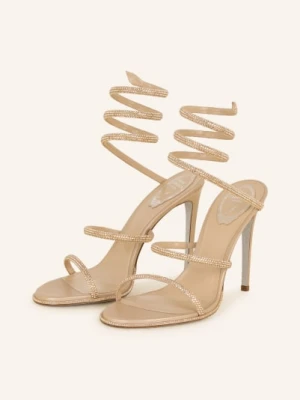 Rene Caovilla Sandały Na Obcasie Z Ozdobnymi Kamykami beige