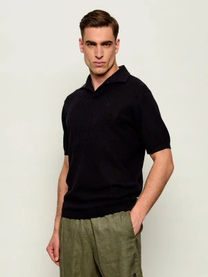 Replay Polo | Regular Fit | z dodatkiem lnu czarny