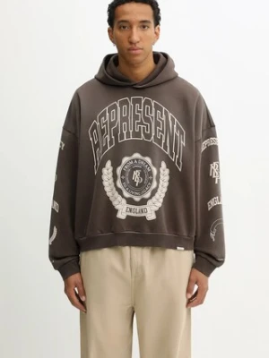 Represent bluza bawełniana Legacy Crest męska kolor brązowy z kapturem z nadrukiem MLM100372