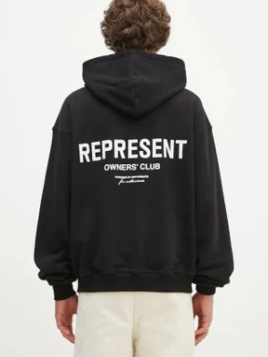 Represent bluza bawełniana Represent Owners Club Zip Hoodie męska kolor czarny z kapturem z nadrukiem OCM41122.001