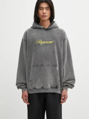 Represent bluza bawełniana Script Logo męska kolor szary z kapturem z aplikacją MLM100028