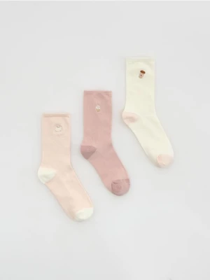 Reserved - 3 pack skarpet z nadrukiem - pastelowy róż