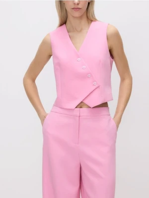 Reserved - Asymetryczna kamizelka garniturowa - różowy