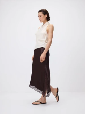 Reserved - Asymetryczna spódnica z koronką - brązowy