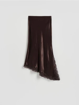 Reserved - Asymetryczna spódnica z koronką - brązowy