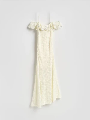 Reserved - Asymetryczna sukienka midi - złamana biel