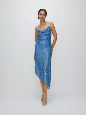 Reserved - Asymetryczna sukienka z cekinami - jasnoniebieski