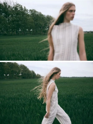 Reserved - Asymetryczny top z wiskozą - beżowy