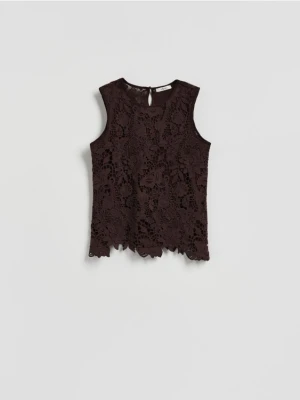 Reserved - Ażurowa bluzka - ciemnobrązowy