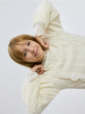 Reserved - Ażurowa bluzka - kremowy