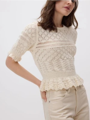 Reserved - Ażurowa bluzka - kremowy