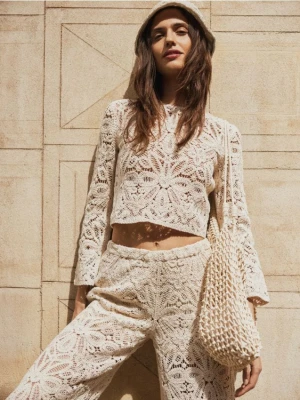 Reserved - Ażurowa bluzka - kremowy