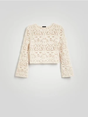 Reserved - Ażurowa bluzka - kremowy
