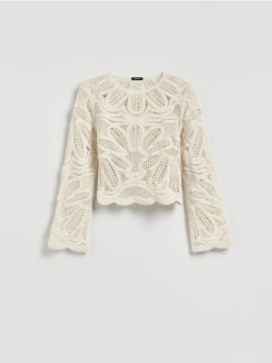 Reserved - Ażurowa bluzka - kremowy