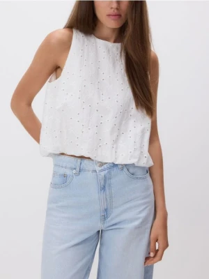 Reserved - Ażurowa bluzka z bawełny - złamana biel