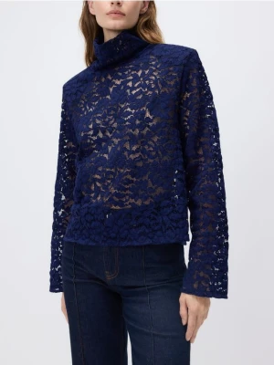 Reserved - Ażurowa bluzka z golfem - niebieski