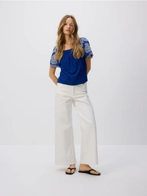 Reserved - Ażurowa bluzka z modalem - granatowy